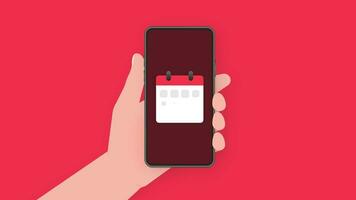 ui ux design element. mobil internet, social media. platt telefon med kalender för mobil app design. smartphone mockup. rörelse grafik. video