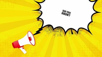 Yellow megaphone with Did you know. Motion graphics. video