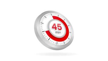 The 45 minutes timer. Stopwatch icon in flat style. Motion graphics. video