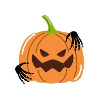 Vector illustration of pumpkin with monster hands. Halloween autumn design.
