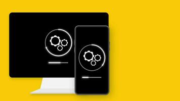 Data update or synchronize with bar process. Update on laptop and smartphone. Motion graphics. video