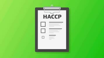 haccp. peligro análisis crítico controlar puntos icono con premio o marca de verificación. movimiento gráficos. video