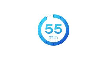 The 55 minutes timer. Stopwatch icon in flat style. Motion graphics. video