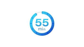 The 55 minutes timer. Stopwatch icon in flat style. Motion graphics. video