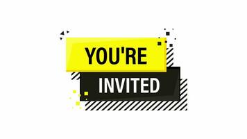 You are invited megaphone yellow banner in 3D style on white background. Motion graphics. video