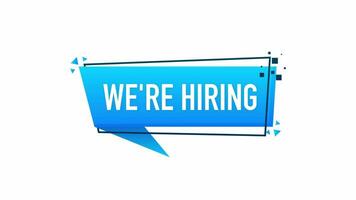 We are hiring megaphone blue banner in 3D style on white background. Motion graphics. video