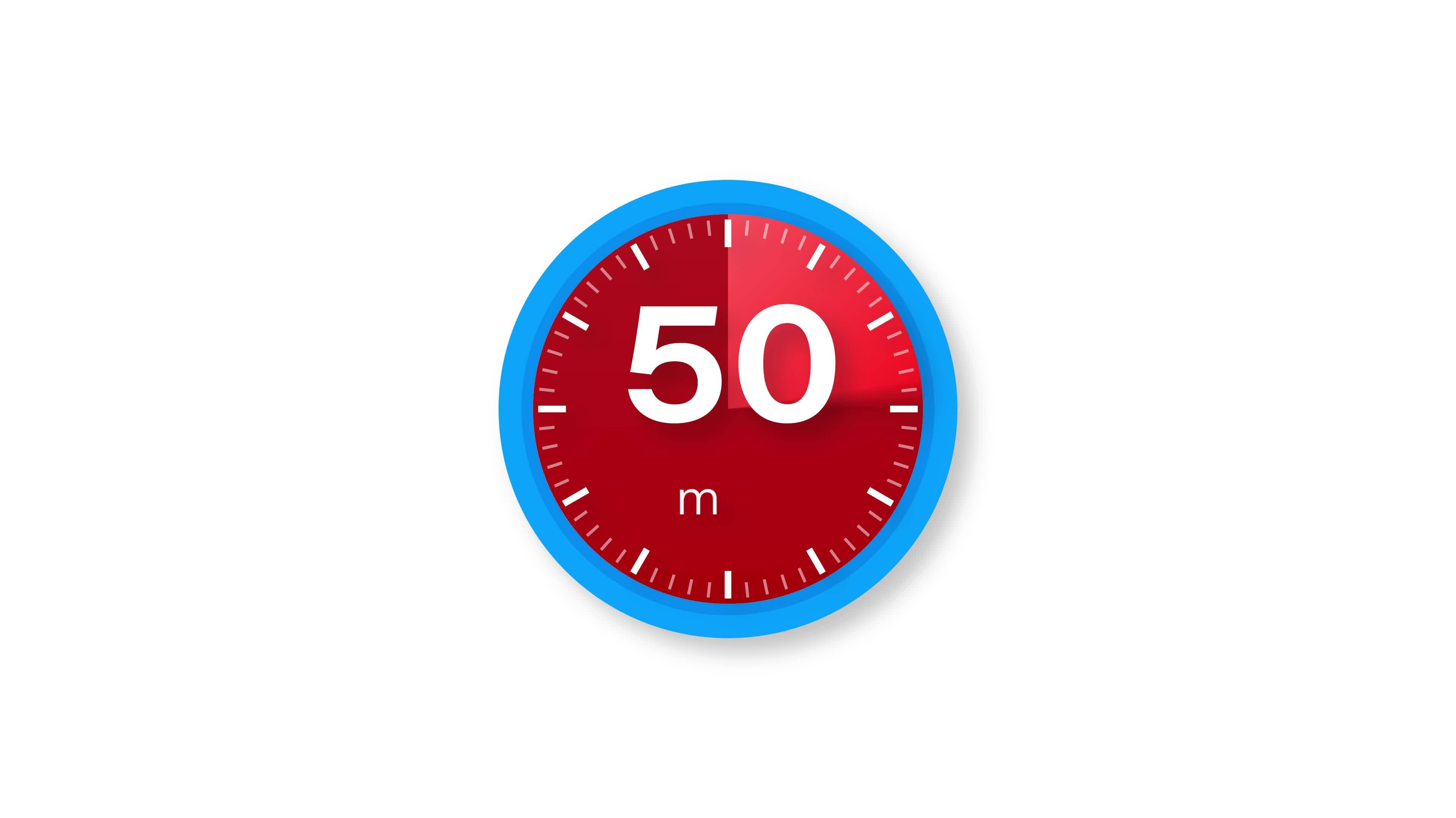 The 50 minutes timer. Stopwatch icon in flat style. Motion graphics