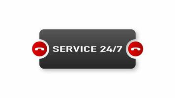 service 24 7 baner i platt stil på vit bakgrund. rörelse grafik. video