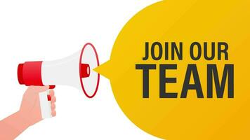 Join our team megaphone yellow banner in 3D style on white background. Motion graphics. video