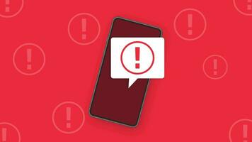 Smartphone with danger sign on screen on red background. Motion graphics. video