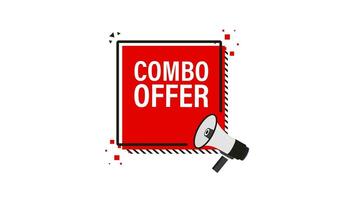 Combo offers feedback megaphone red banner in 3D style on white background. Motion graphics. video