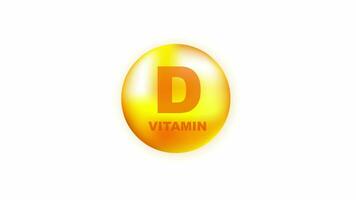 Vitamin D with realistic drop on gray background. Particles of vitamins in the middle. Motion graphics. video