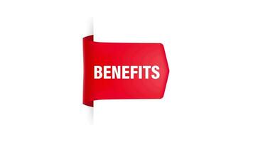 Benefits red ribbon in 3D style on white background. Motion graphics. video