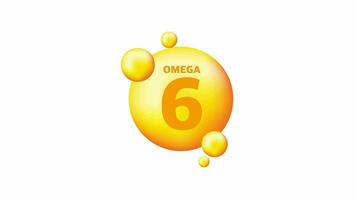 vitamina omega 6 6 con realista soltar en gris antecedentes. partículas de vitaminas en el medio. movimiento gráficos. video