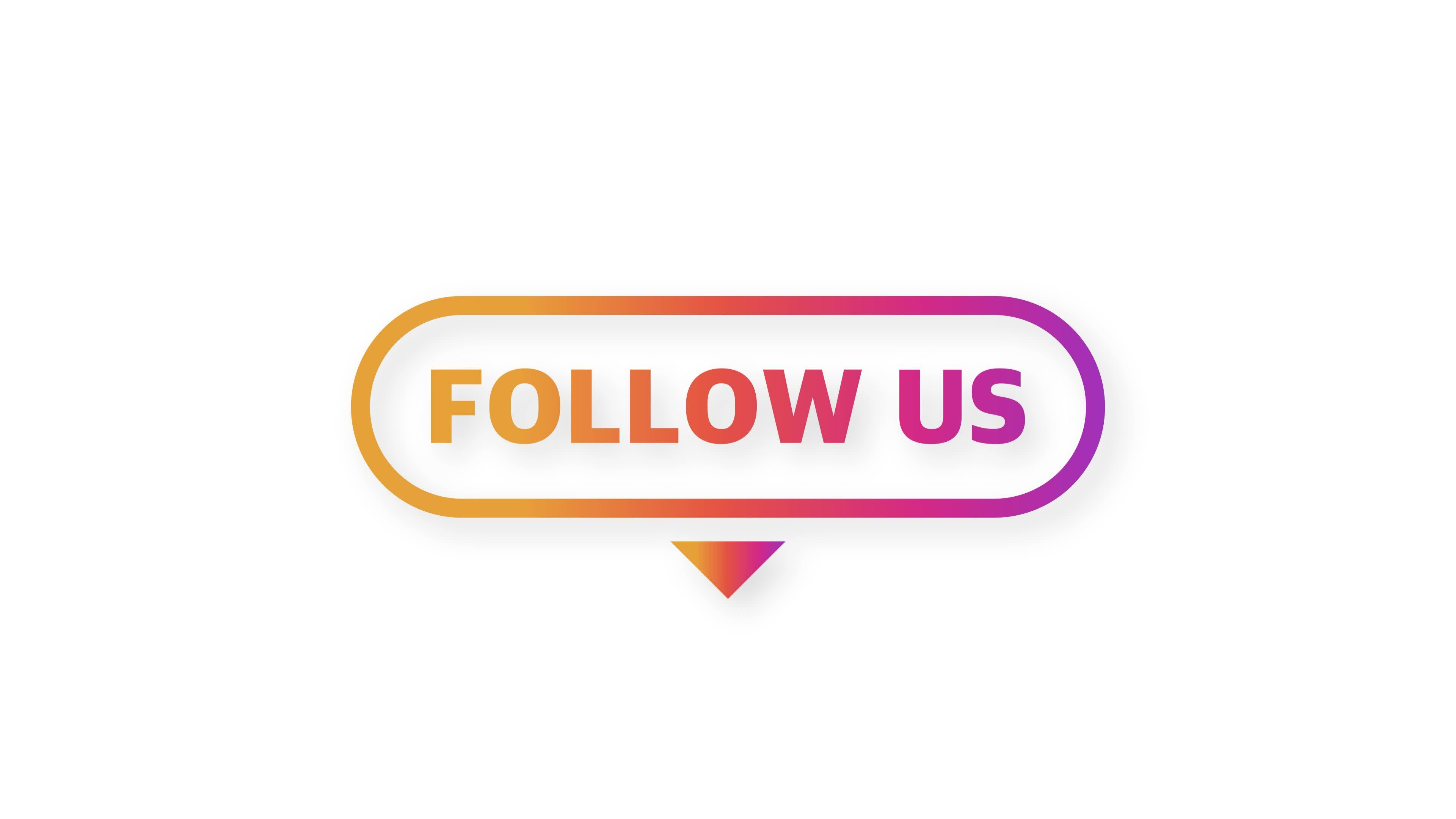 Follow us megaphone pink banner in 3D style on white background. Motion ...