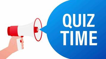 Quiz time megaphone blue banner in flat style. Motion graphics. video