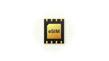 digital e sim chip moderkort digital chip. modern ikon. vit bakgrund. rörelse grafik. video