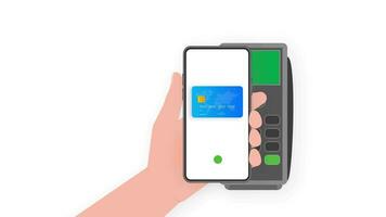 POS Terminal and smartphone on a white background. Motion graphics. video