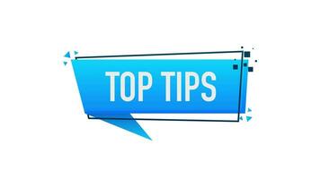 Top tips megaphone blue banner in 3D style on white background. Motion graphics. video