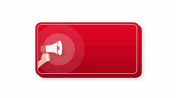 Important Message megaphone red banner in 3D style on white background. Hand holds loudspeacker. Motion graphics. video