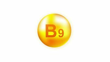 Vitamin B9 with realistic drop on gray background. Particles of vitamins in the middle. Motion graphics. video
