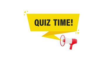 Quiz time megaphone yellow banner in 3D style on white background. Motion graphics. video