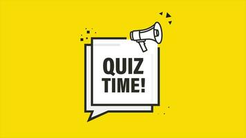 Quiz time megaphone yellow banner in flat style. Motion graphics. video