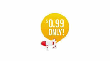 Sale 0.99 Dollars Only Offer Badge Sticker Design in Flat Style. Motion graphics. video