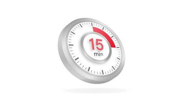 The 15 minutes timer. Stopwatch icon in flat style. Motion graphics. video