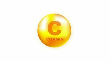 Vitamin C with realistic drop on gray background. Particles of vitamins in the middle. Motion graphics. video