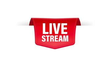 Live stream red ribbon in flat style on white background. Play video. Web media. Motion graphics. video