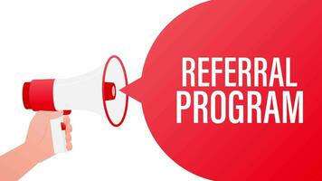 Referral program megaphone banner in 3D style on white background. Motion graphics. video