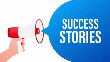 Success stories megaphone blue banner. Motion graphics. video