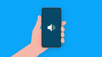 main détient téléphone avec non du son signe sur écran sur darck Contexte. mouvement graphique. video