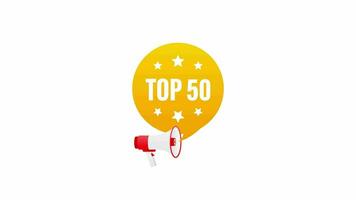 Megaphone icon. Top 50 colorful label on white background. Motion graphics. video