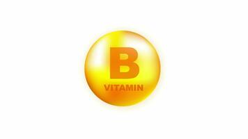 vitamine b met realistisch laten vallen Aan grijs achtergrond. deeltjes van vitamines in de midden. beweging grafiek. video