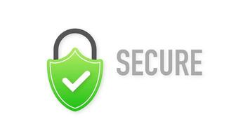 Secure connection icon illustration isolated on white background, flat style secured ssl shield symbols, protected safe data encryption technology, https certificate privacy sign. Motion graphics. video