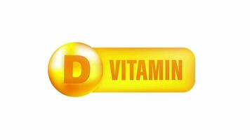 vitamina re con realista soltar en gris antecedentes. partículas de vitaminas en el medio. movimiento gráficos. video