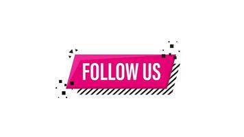 Follow us megaphone pink banner in 3D style on white background. Motion graphics. video