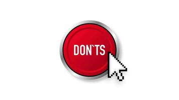 Donts button. Rejected. Positive feedback concept. 3D flat button. Motion graphics. video