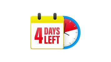 4 Days To Go Timer Label, blue emblem banner. Motion graphics. video