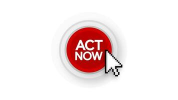 Act Now realistic button on black background. Motion graphics. video