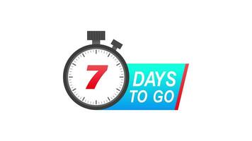 Seven days to go timer icon on white background. To go sign. Motion graphics. video