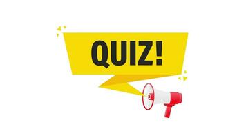 Quiz megaphone yellow banner in 3D style on white background. Motion graphics. video