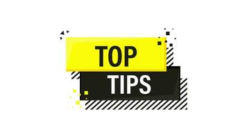 Top tips megaphone yellow banner in 3D style on white background. Motion graphics. video