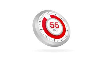 The 55 minutes timer. Stopwatch icon in flat style. Motion graphics. video