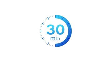 The 30 minutes timer. Stopwatch icon in flat style.Motion graphics. video