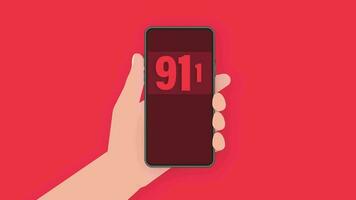 teléfono, llamada icono, teléfono inteligente icono diseño. teléfono inteligente mano 911 en plano estilo. movimiento gráficos. video