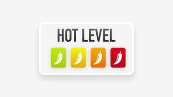 caliente pimienta fuerza escala indicador con leve, medio, caliente y infierno posiciones. chile nivel. movimiento gráficos. video