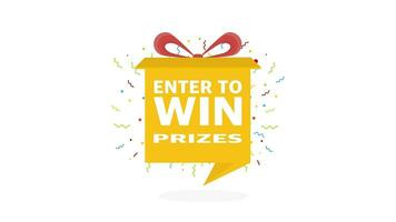 Enter to win prizes. Prize box opening and exploding with fireworks and confetti. Motion graphics. video